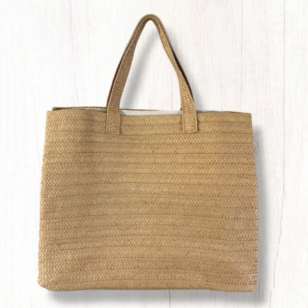 NWT Beyond the Beach Social Distancing Straw Tote Pearl Embellished Bag